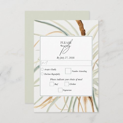 Watercolor Rustic Neutral Boho Botanical Wedding RSVP Card