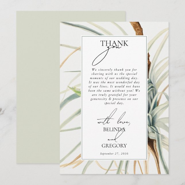 Watercolor Rustic Neutral Boho Botanical Wedding Thank You Card (Front/Back)