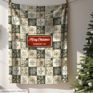 Watercolor Rustic Neutral Muted Colors Patchwork Fleece Blanket