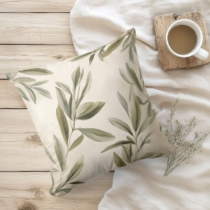 Watercolor Rustic Olive Branches Throw Pillow