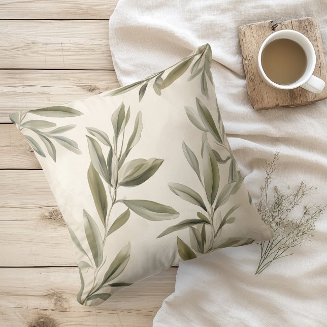 Watercolor Rustic Olive Branches Throw Pillow (Creator Uploaded)