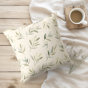 Watercolor Rustic Olive Branches Throw Pillow
