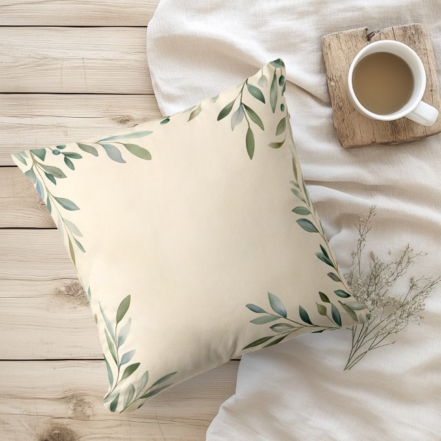 Watercolor Rustic Olive Branches Throw Pillow (Creator Uploaded)