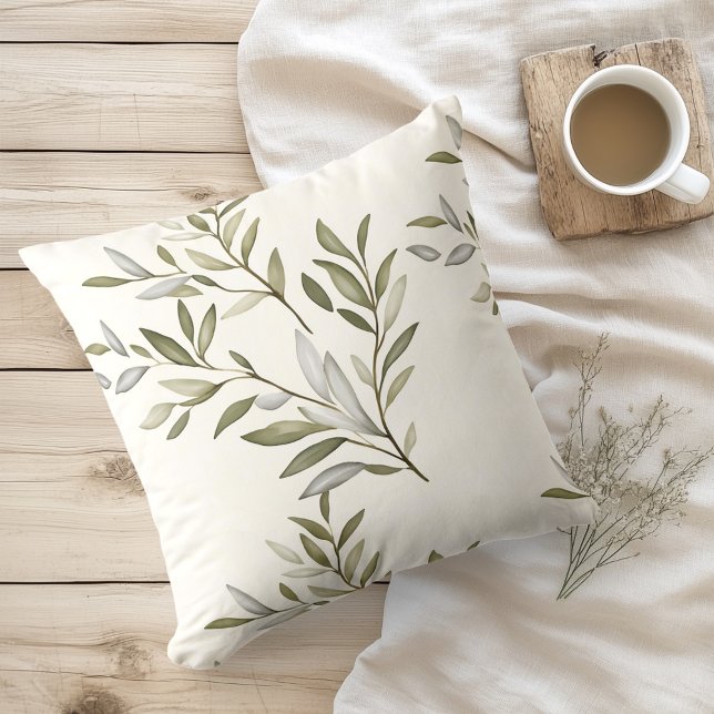 Watercolor Rustic Olive Branches Throw Pillow (Creator Uploaded)