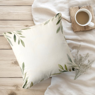Watercolor Rustic Olive Branches Throw Pillow