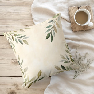 Watercolor Rustic Olive Branches Throw Pillow
