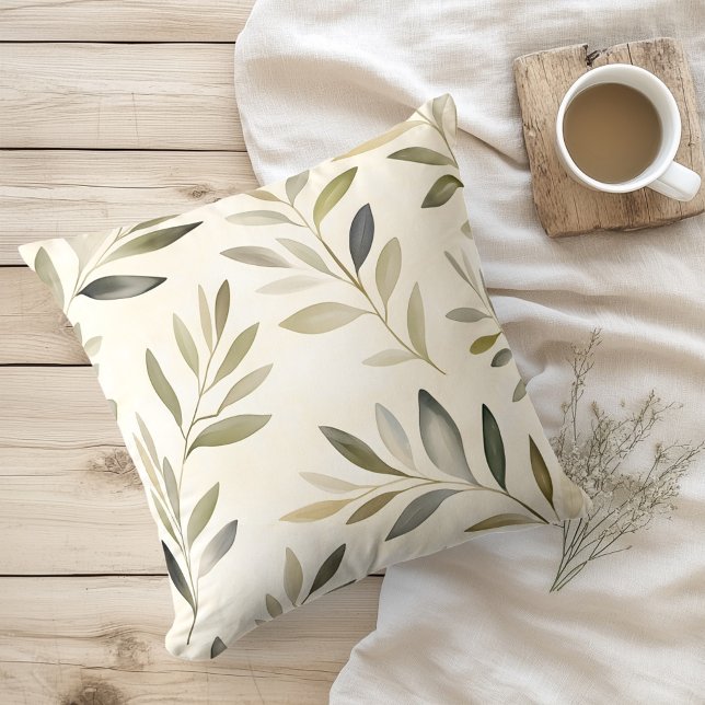 Watercolor Rustic Olive Branches Throw Pillow (Creator Uploaded)
