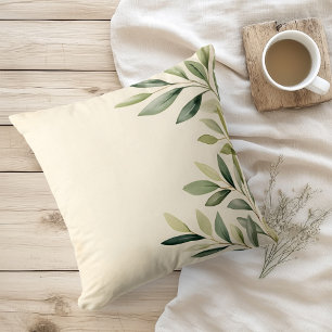 Watercolor Rustic Olive Branches Throw Pillow