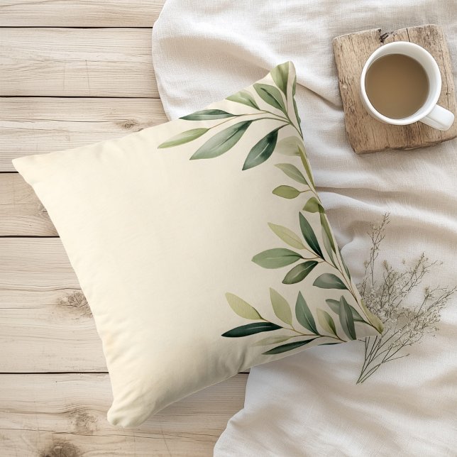 Watercolor Rustic Olive Branches Throw Pillow (Creator Uploaded)