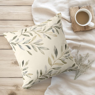 Watercolor Rustic Olive Branches Throw Pillow
