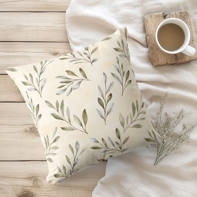 Watercolor Rustic Olive Branches Throw Pillow (Creator Uploaded)