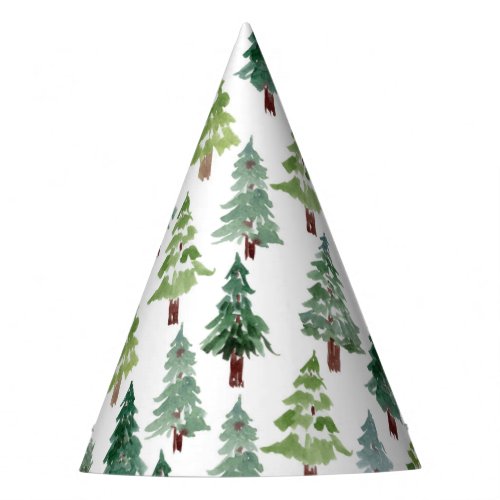 Watercolor Rustic Pine Forest Pattern Winter   Party Hat