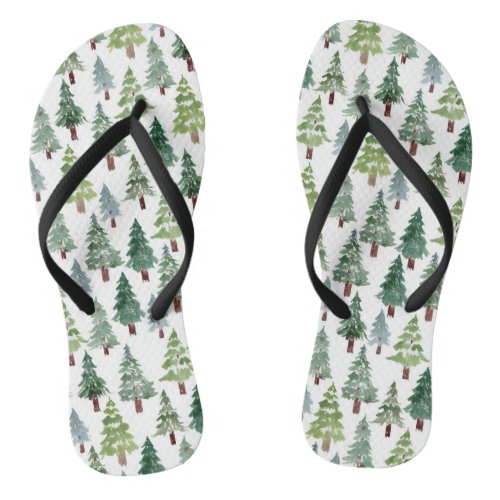  Watercolor Rustic Pine Tree Winter Forest   Flip Flops