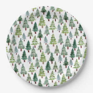  Watercolor Rustic Pine Tree Winter Forest  Paper Plates