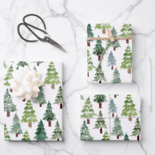 Watercolor Rustic Pine Tree Winter Forest   Wrapping Paper Sheets