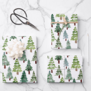  Watercolor Rustic Pine Tree Winter Forest   Wrapping Paper Sheets