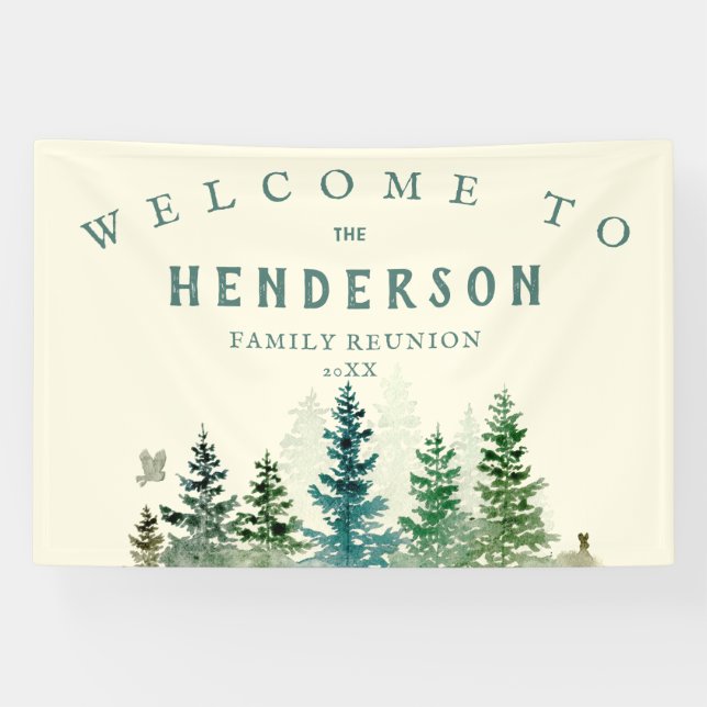 WATERCOLOR RUSTIC PINE TREES FAMILY REUNION BANNER (Horizontal)