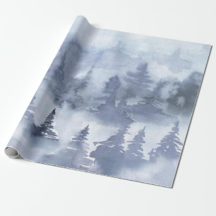 Watercolor Rustic Pine Trees Forest Snow Winter Wrapping Paper