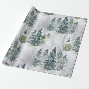 Watercolor Rustic Pine Trees Forest Snow Winter Wrapping Paper