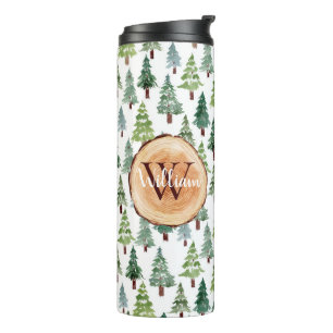  Watercolor Rustic Pine Winter Forest Personalized Thermal Tumbler