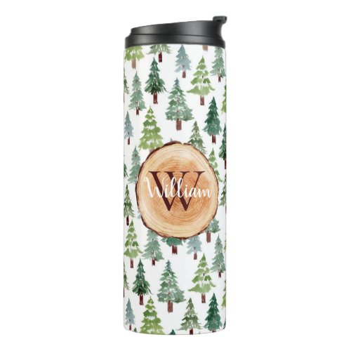  Watercolor Rustic Pine Winter Forest Personalized Thermal Tumbler