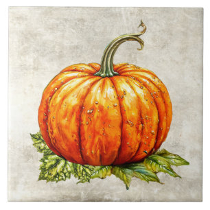 Watercolor Rustic Pumpkin Faux Texture Ceramic Tile