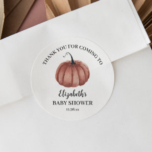 Watercolor Rustic Pumpkin Thank You Baby Shower Classic Round Sticker