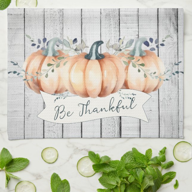 Watercolor Rustic Pumpkins Kitchen Towel (Folded)