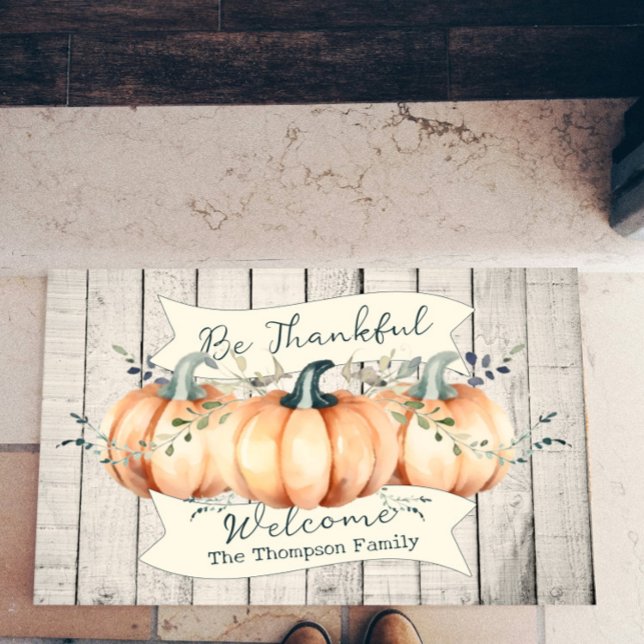 Watercolor Rustic Pumpkins Personalized Doormat (Watercolor Rustic Pumpkins Personalized Doormat)