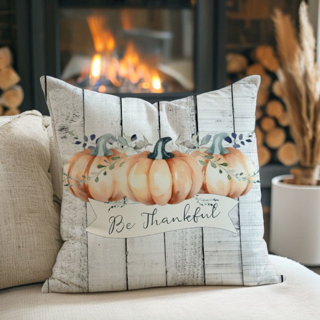 Watercolor Rustic Pumpkins Throw Pillow (Watercolor Rustic Pumpkins Throw Pillow)