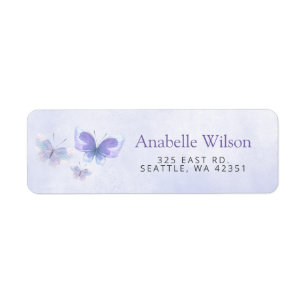 Watercolor Rustic Purple Lilac Butterflies Label