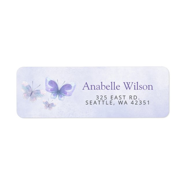 Watercolor Rustic Purple Lilac Butterflies Label (Front)