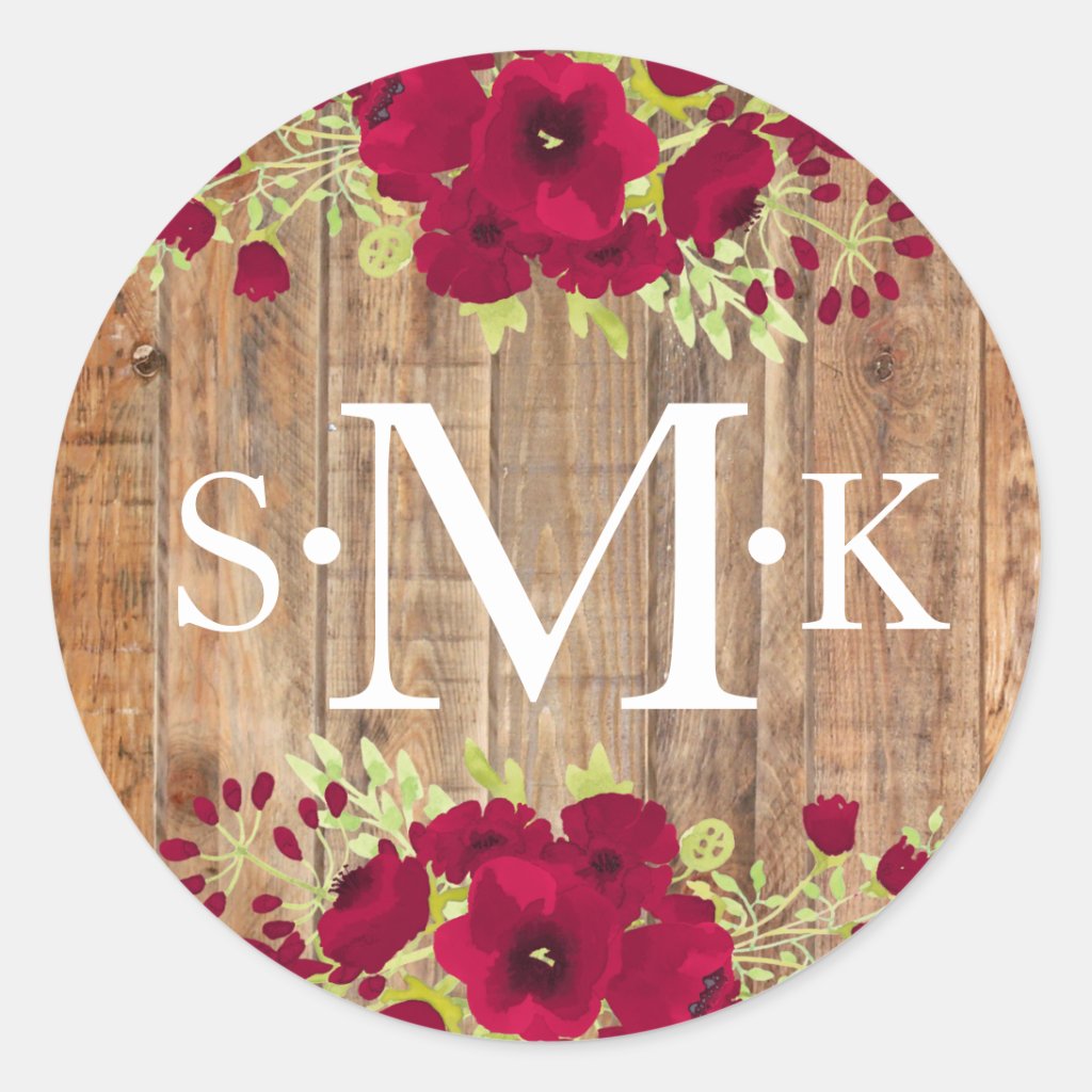 Watercolor Rustic Red Floral Classic Round Sticker