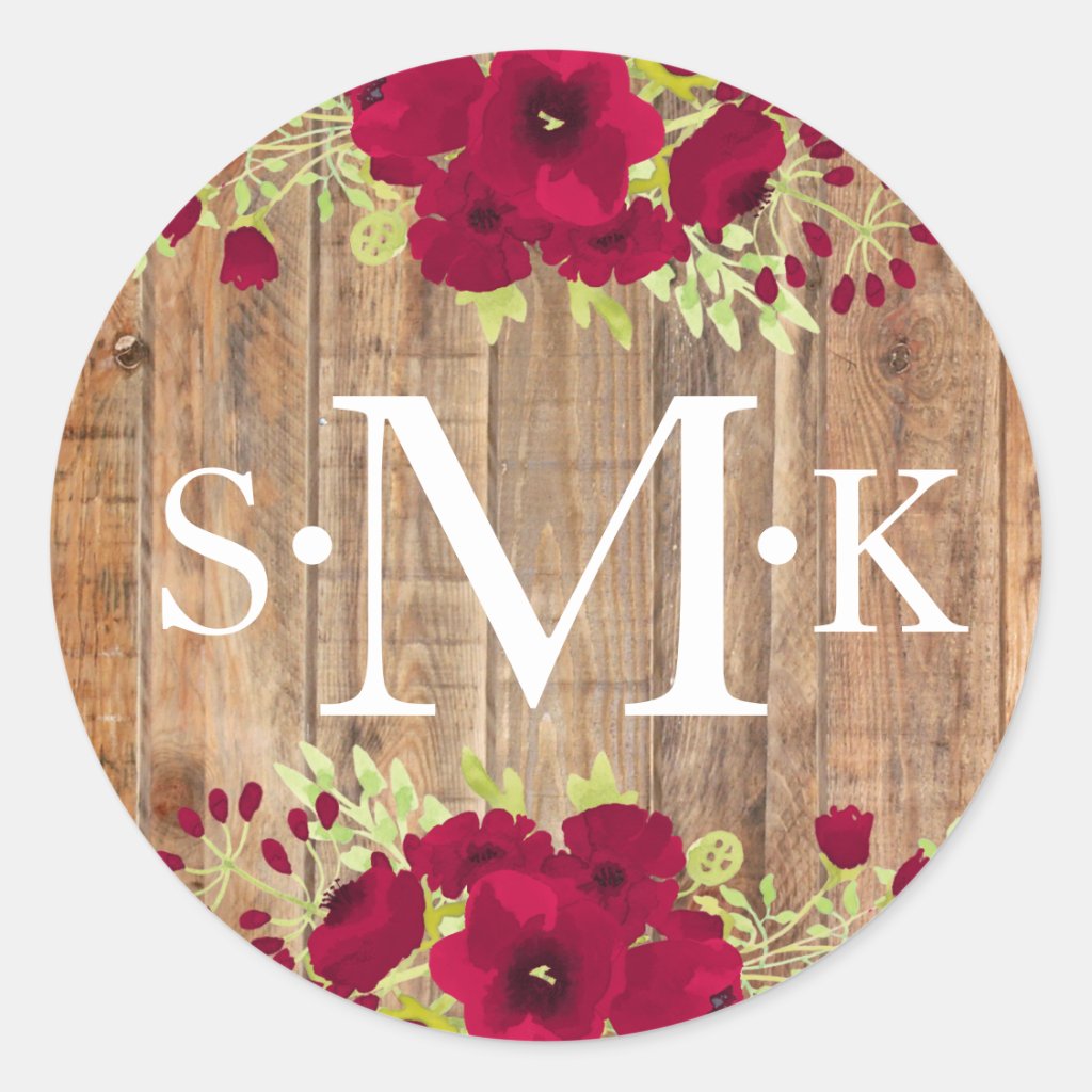 Watercolor Rustic Red Floral Classic Round Sticker