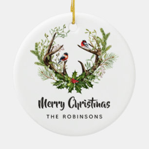 Watercolor Rustic Reindeer Christmas Ceramic Ornament