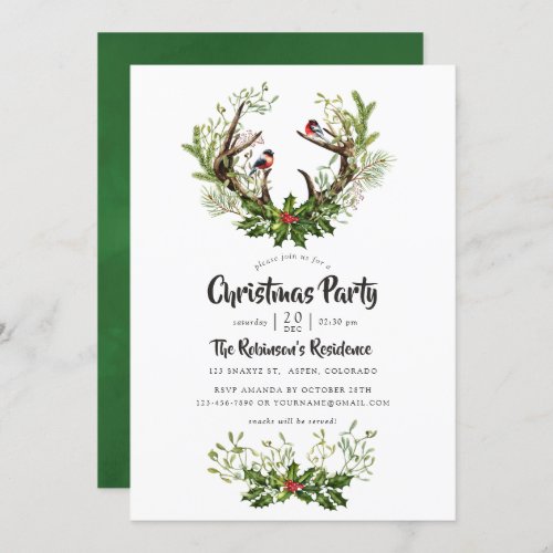 Watercolor Rustic Reindeer Christmas Party Invitation
