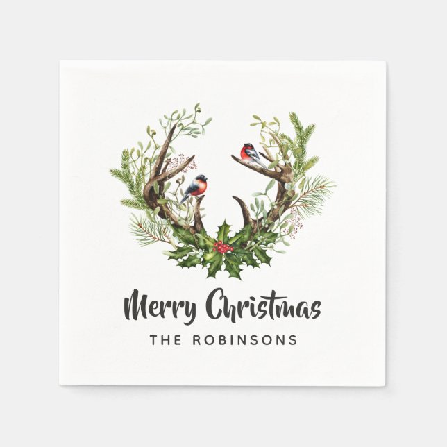 Watercolor Rustic Reindeer Christmas Party Napkins (Front)