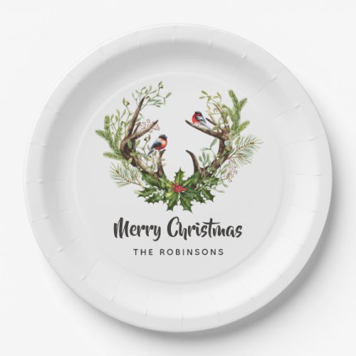 Watercolor Rustic Reindeer Christmas Party Paper Plates