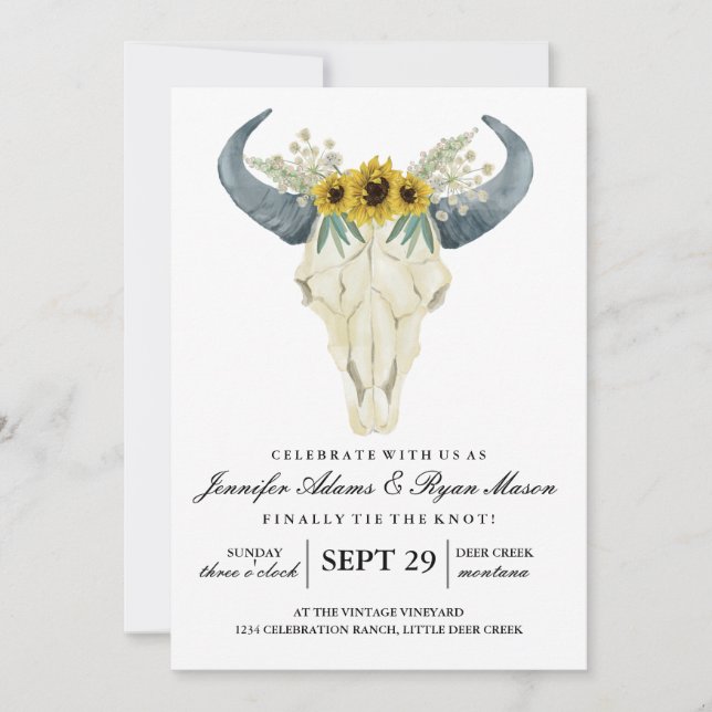 Watercolor Rustic Rodeo | Wedding Sunflowers Invitation (Front)