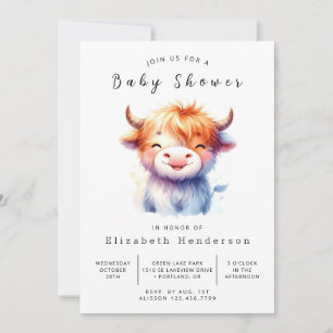 Watercolor Rustic Simple Cow Baby Shower Invitation