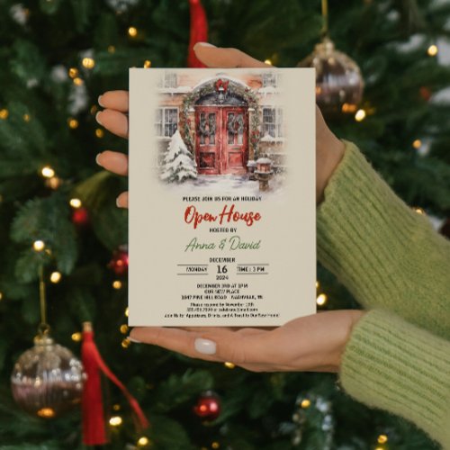 Watercolor Rustic Snow Christmas Open House 