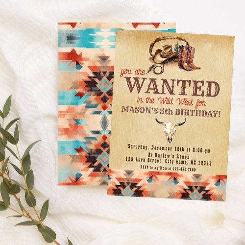 Watercolor Rustic Southwestern Cowboy Birthday Invitation