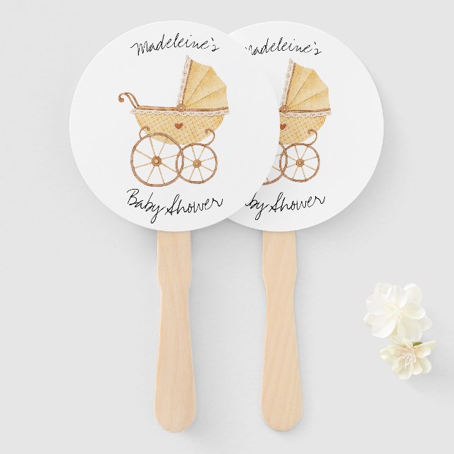 Watercolor Rustic Stroller Pram Baby Shower  Hand Fan (Front and Back)