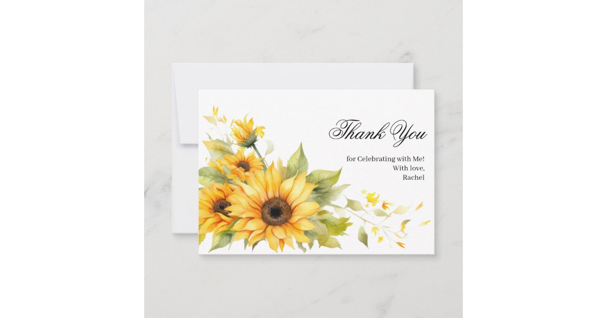 Watercolor Rustic Sunflower Bridal Shower Thank You Card | Zazzle