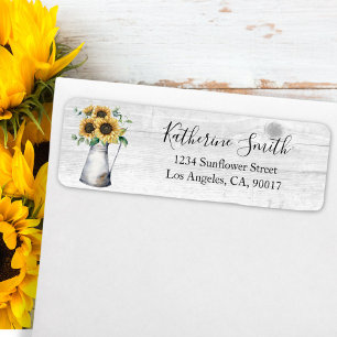 Watercolor Rustic Sunflower Vase Return Address Label