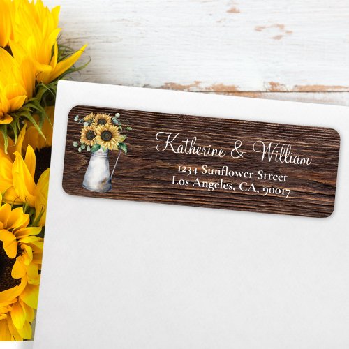 Watercolor Rustic Sunflower Vase Wooden Return Label