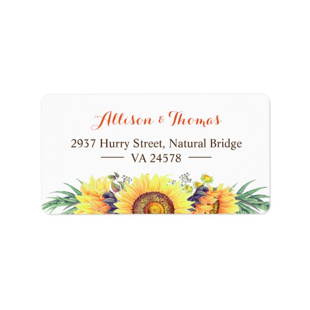 Watercolor Rustic Sunflowers Stylish Wedding Label