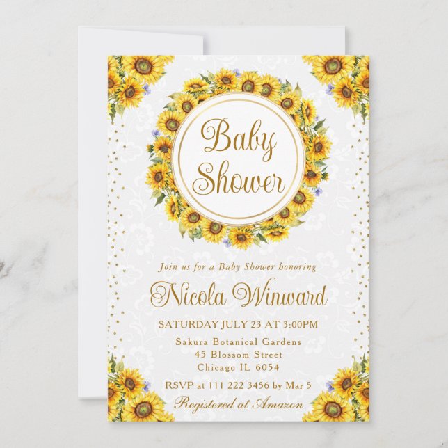 Watercolor Rustic Sunflowers Wreath Baby Shower Invitation (Front)