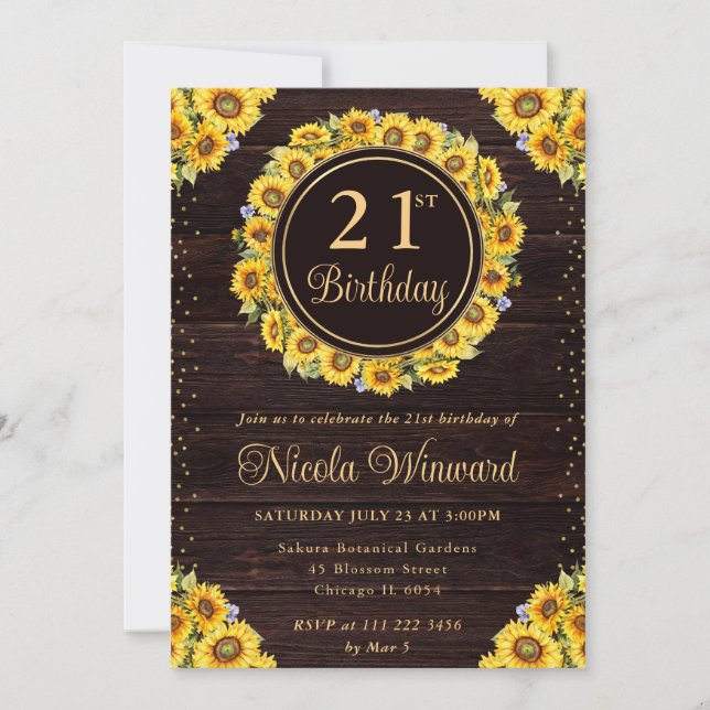 Watercolor Rustic Sunflowers Wreath Birthday Invitation (Front)