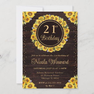 Watercolor Rustic Sunflowers Wreath Birthday Invitation